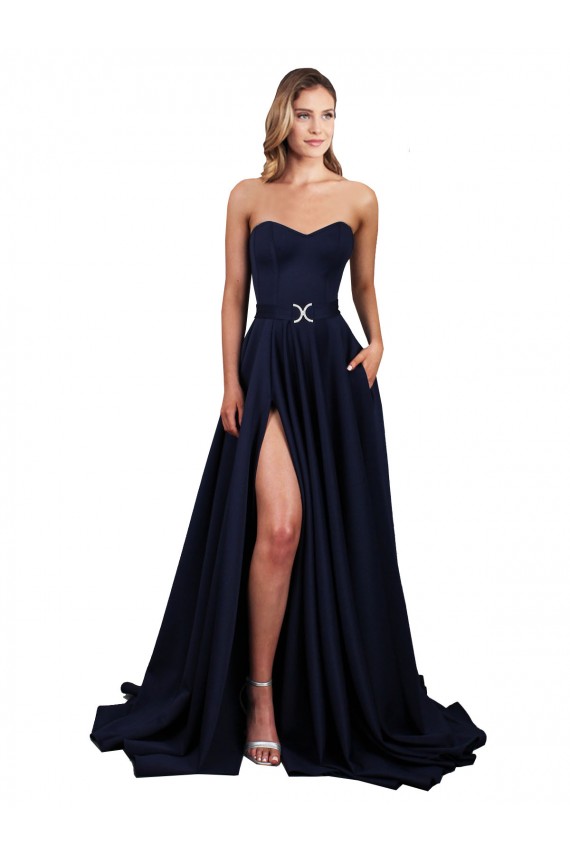 High Neck Long Stretch Crepe Dark Navy A-Line Sleeveless Formal Dress / Bridesmaid Dress Darwin