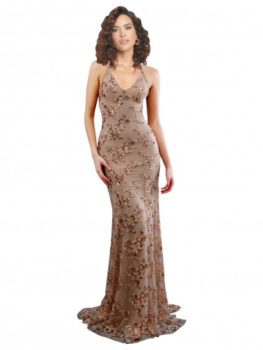 High Neck Long Stretch Crepe & Sequin Tulle Rose Gold Sleeveless Formal Evening Gown / Prom Dress / Bridesmaid Dress Darwin