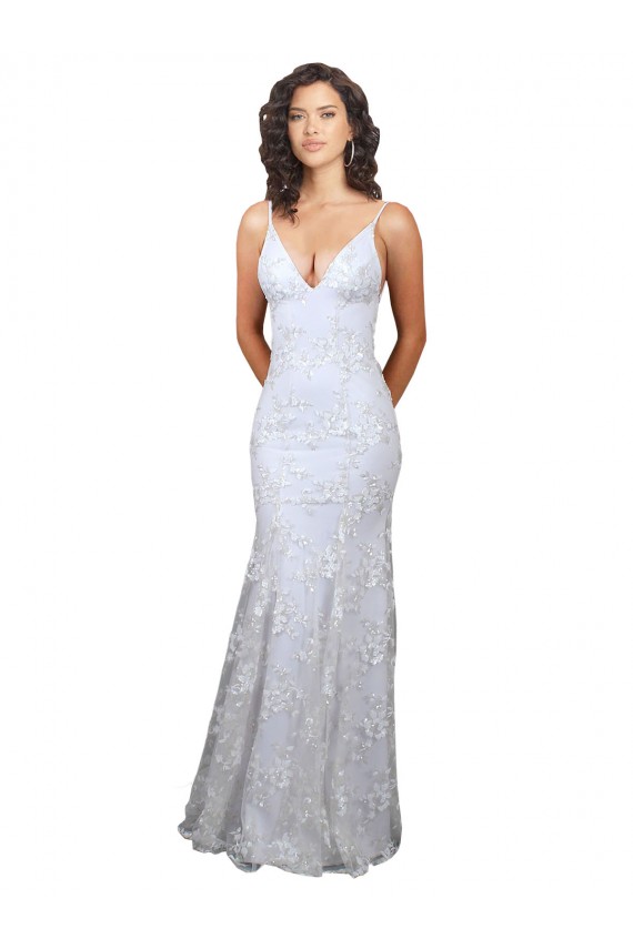 High Neck Long Stretch Crepe & Sequin Tulle White Sleeveless Formal Evening Gown / Prom Dress / Bridesmaid Dress Darwin