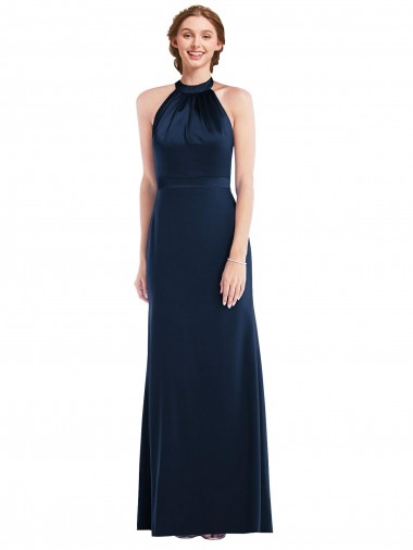 High Neck Long Stretch Crepe Dark Navy Sleeveless Semi Formal Evening Dress / Prom Dress / Bridesmaid Dress Darwin
