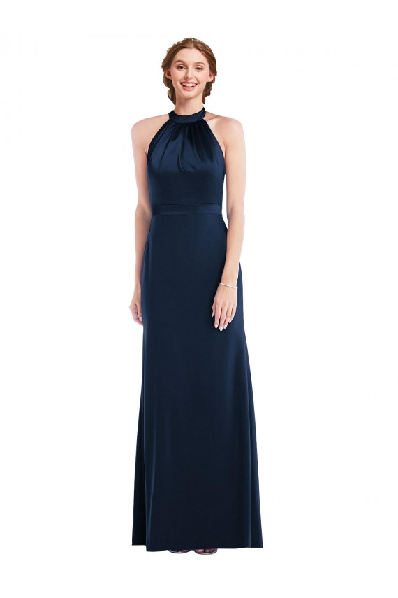 High Neck Long Stretch Crepe Dark Navy Sleeveless Semi Formal Evening Dress / Prom Dress / Bridesmaid Dress Darwin