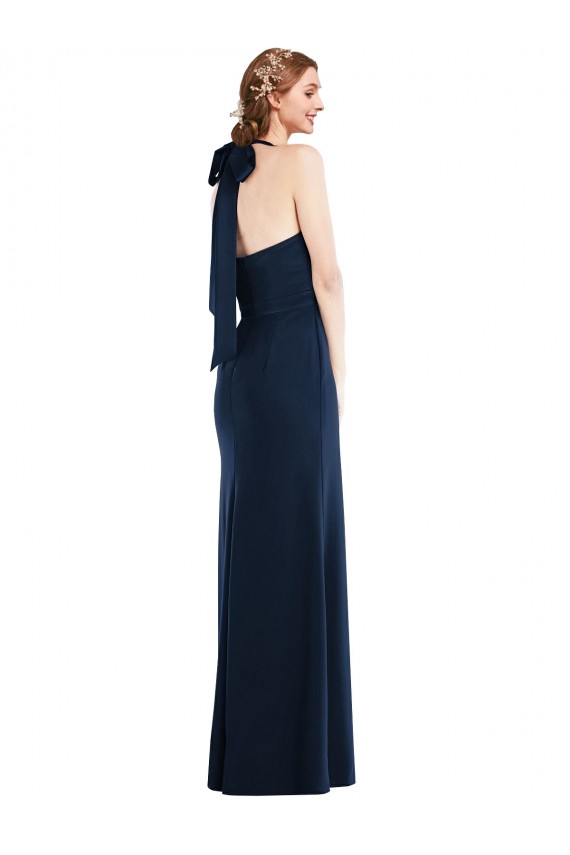High Neck Long Stretch Crepe Dark Navy Sleeveless Semi Formal Evening Dress / Prom Dress / Bridesmaid Dress Darwin