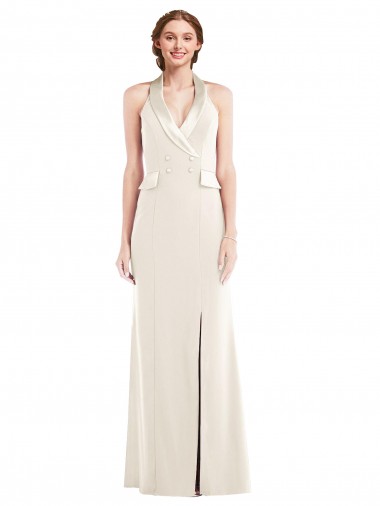 Halter Neck Long Stretch Crepe Ivory Sleeveless Semi Formal Evening Dress / Prom Dress / Bridesmaid Dress Darwin