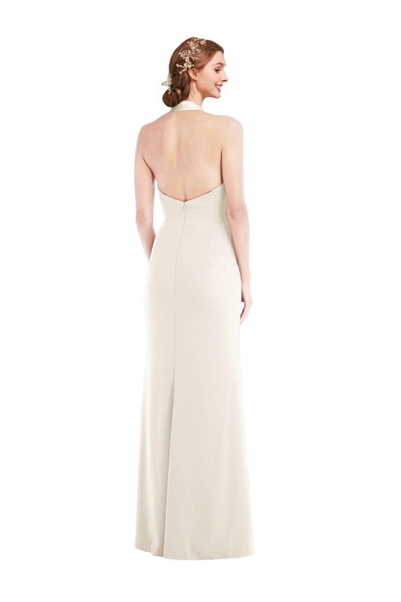 Halter Neck Long Stretch Crepe Ivory Sleeveless Semi Formal Evening Dress / Prom Dress / Bridesmaid Dress Darwin