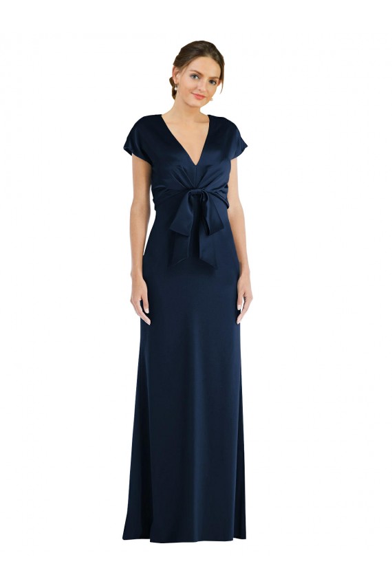 Off the Shoulder Long Stretch Crepe Dark Navy Cap Sleeves Formal Evening Gown / Prom Dress / Bridesmaid Dress Darwin