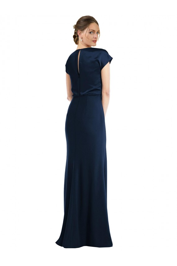Off the Shoulder Long Stretch Crepe Dark Navy Cap Sleeves Formal Evening Gown / Prom Dress / Bridesmaid Dress Darwin