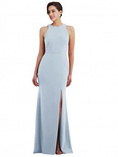 Jewel Neck Long Stretch Crepe Light Sky Blue Sleeveless Formal Evening Gown / Prom Dress / Bridesmaid Dress Darwin