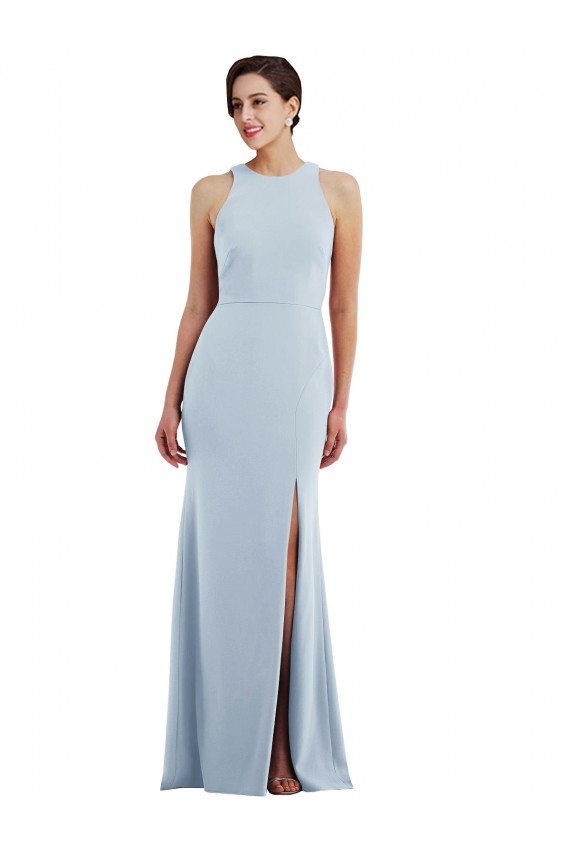 Jewel Neck Long Stretch Crepe Light Sky Blue Sleeveless Formal Evening Gown / Prom Dress / Bridesmaid Dress Darwin