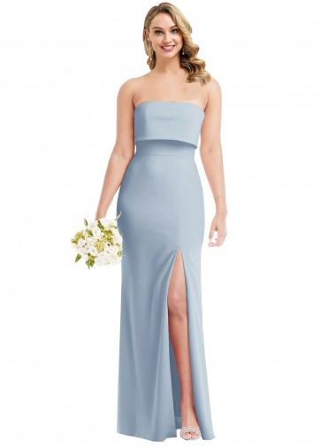 Strapless Long Stretch Crepe Light Sky Blue Sleeveless Semi Formal Evening Dress / Prom Dress / Bridesmaid Dress Darwin