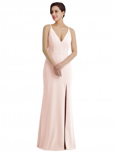 V-Neck Long Stretch Crepe Pink Sleeveless Formal Evening Gown / Prom Dress / Bridesmaid Dress Darwin