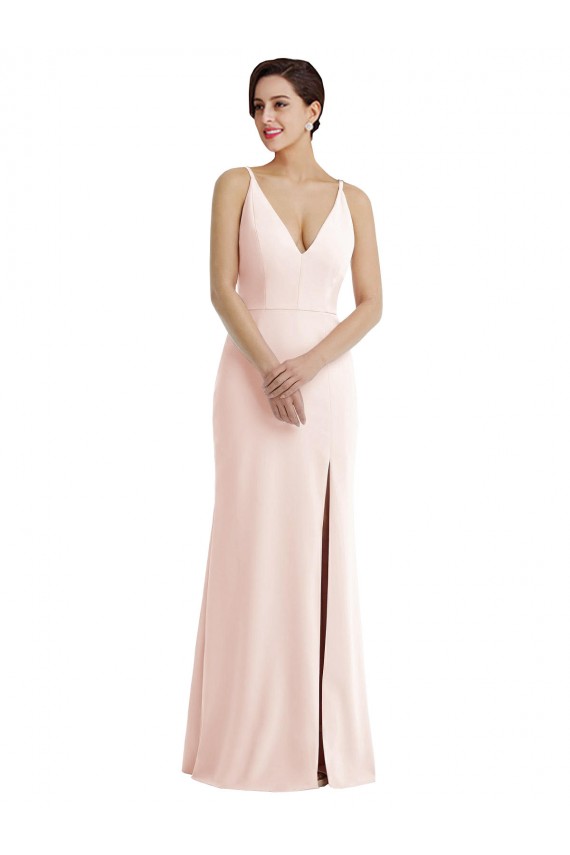V-Neck Long Stretch Crepe Pink Sleeveless Formal Evening Gown / Prom Dress / Bridesmaid Dress Darwin