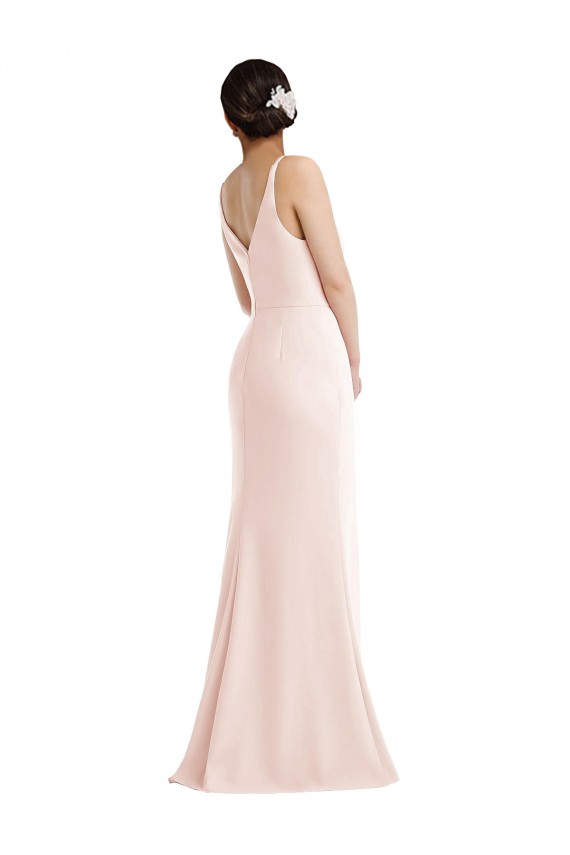V-Neck Long Stretch Crepe Pink Sleeveless Formal Evening Gown / Prom Dress / Bridesmaid Dress Darwin