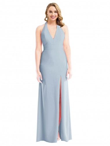Halter Neck Long Stretch Crepe Light Sky Blue Sleeveless Bridesmaid Dress / Evening Dress Darwin