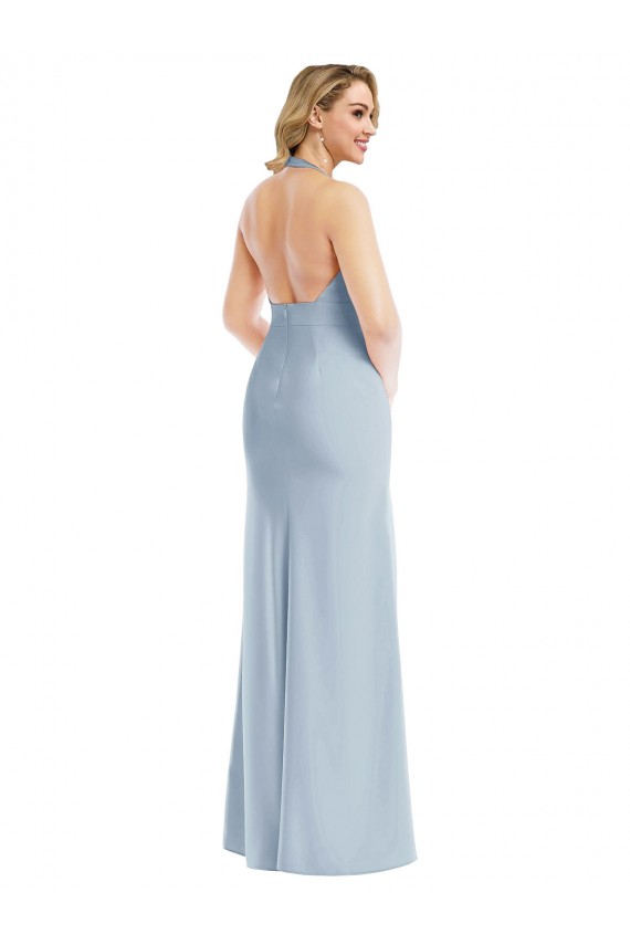 Halter Neck Long Stretch Crepe Light Sky Blue Sleeveless Bridesmaid Dress / Evening Dress Darwin