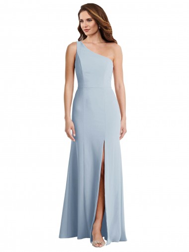 One Shoulder Long Stretch Crepe Light Sky Blue Sleeveless Formal Evening Gown / Prom Dress / Bridesmaid Dress Darwin