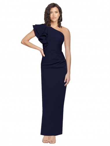 One Shoulder Long Stretch Crepe Dark Navy Sheath Sleeveless Formal Evening Gown / Prom Dress / Bridesmaid Dress Darwin