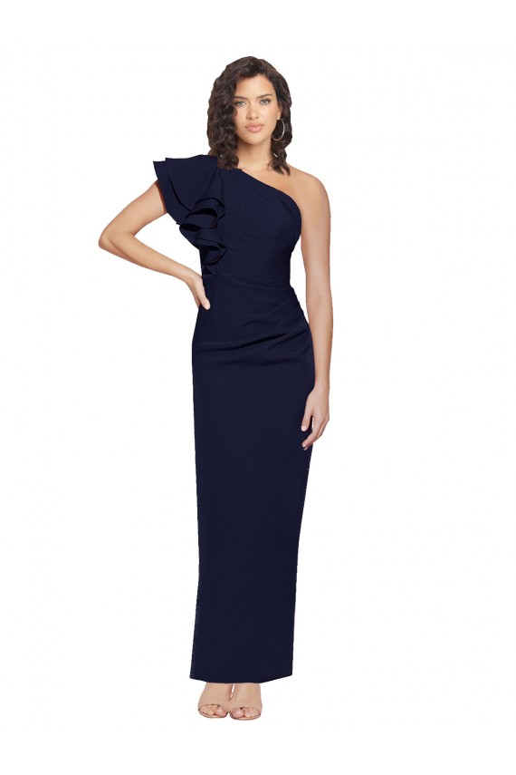 One Shoulder Long Stretch Crepe Dark Navy Sheath Sleeveless Formal Evening Gown / Prom Dress / Bridesmaid Dress Darwin