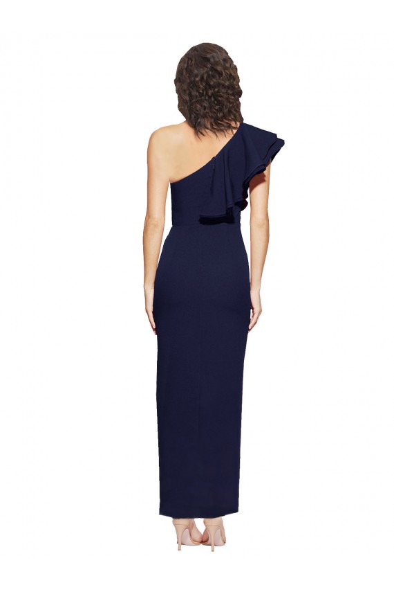 One Shoulder Long Stretch Crepe Dark Navy Sheath Sleeveless Formal Evening Gown / Prom Dress / Bridesmaid Dress Darwin