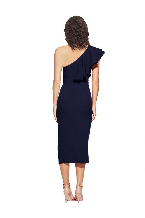 One Shoulder Midi Length Stretch Crepe Dark Navy Sleeveless Formal Evening Gown / Prom Dress / Bridesmaid Dress Darwin