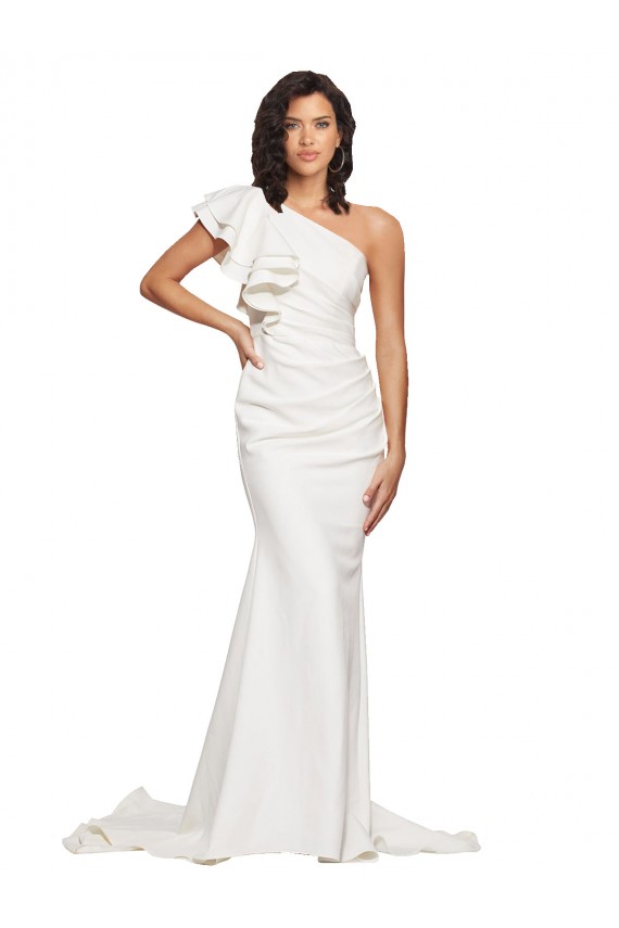 One Shoulder Sweep Train Stretch Crepe Ivory Sleeveless Semi Formal Evening Dress / Prom Dress / Bridesmaid Dress Darwin