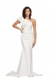 One Shoulder Sweep Train Stretch Crepe Ivory Sleeveless Semi Formal Evening Dress / Prom Dress / Bridesmaid Dress Darwin