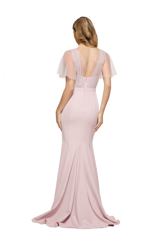 Sweetheart Long Stretch Crepe & Tulle Mauve Short Sleeves Formal Evening Gown / Prom Dress / Bridesmaid Dress Darwin