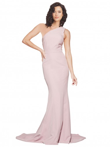 One Shoulder Sweep Train Stretch Crepe Mauve Sleeveless Semi Formal Evening Dress / Prom Dress / Bridesmaid Dress Darwin