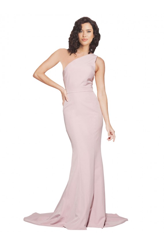 One Shoulder Sweep Train Stretch Crepe Mauve Sleeveless Semi Formal Evening Dress / Prom Dress / Bridesmaid Dress Darwin
