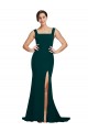 Square Neck Sweep Train Stretch Crepe Midnight Green Sleeveless Semi Formal Evening Dress / Prom Dress / Bridesmaid Dress Darwin