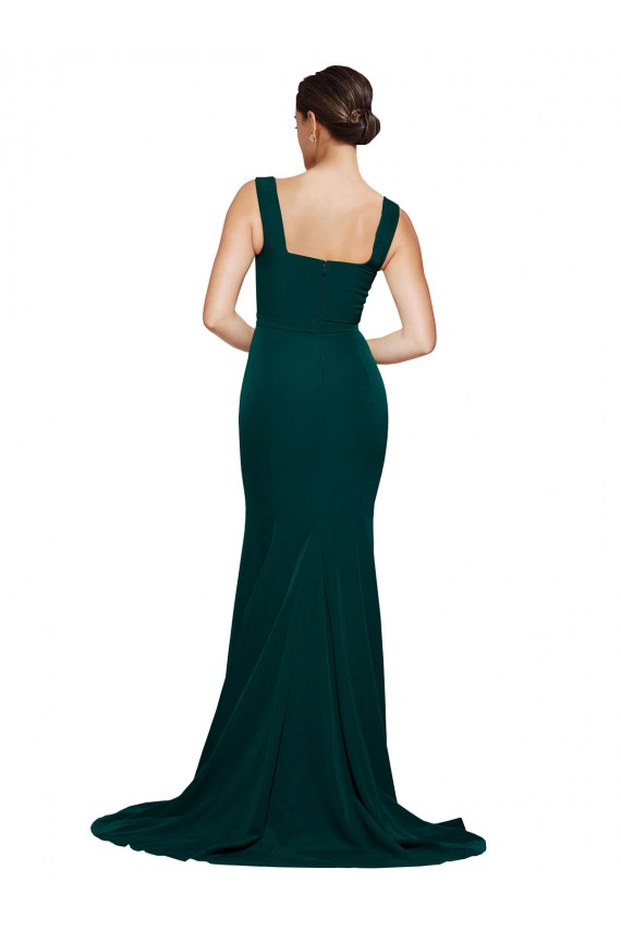Square Neck Sweep Train Stretch Crepe Midnight Green Sleeveless Semi Formal Evening Dress / Prom Dress / Bridesmaid Dress Darwin