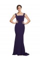 Square Neck Sweep Train Stretch Crepe Dark Navy Sleeveless Semi Formal Evening Dress / Prom Dress / Bridesmaid Dress Darwin
