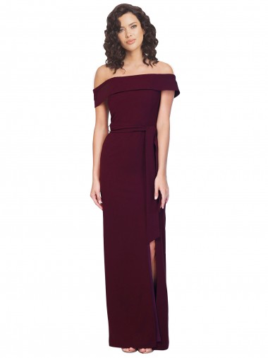 Square Neck Long Stretch Crepe Burgundy Gold Sleeveless Formal Evening Gown / Prom Dress / Bridesmaid Dress Darwin