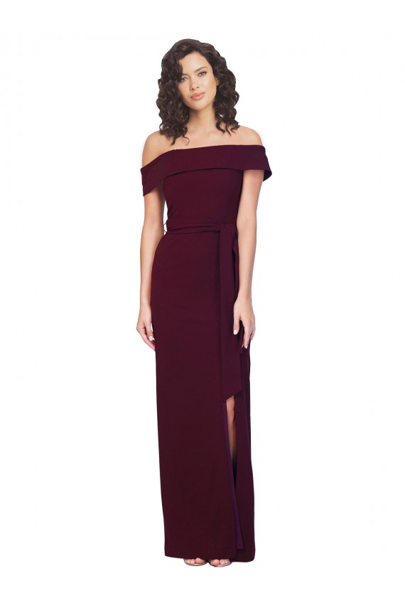 Square Neck Long Stretch Crepe Burgundy Gold Sleeveless Formal Evening Gown / Prom Dress / Bridesmaid Dress Darwin