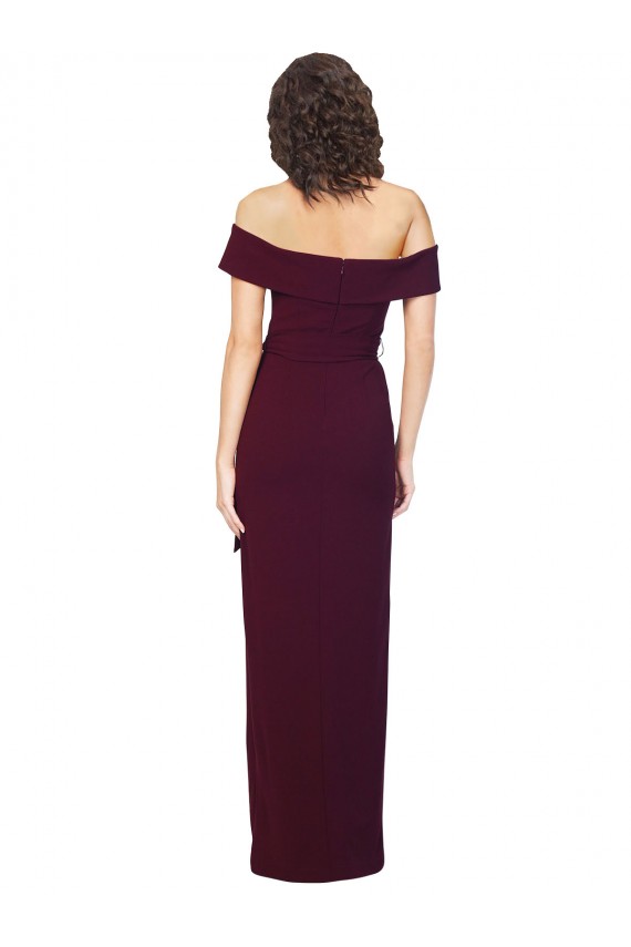 Square Neck Long Stretch Crepe Burgundy Gold Sleeveless Formal Evening Gown / Prom Dress / Bridesmaid Dress Darwin