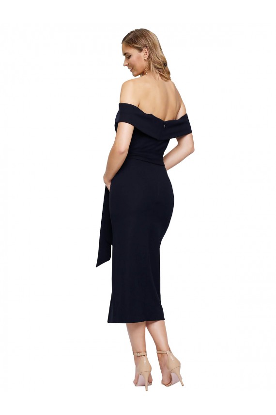 Square Neck Midi Length Stretch Crepe Black Sleeveless Formal Evening Gown / Prom Dress / Bridesmaid Dress Darwin