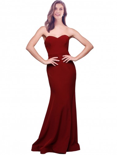 Strapless Long Stretch Crepe Burgundy Sleeveless Formal Evening Gown / Prom Dress / Bridesmaid Dress Darwin