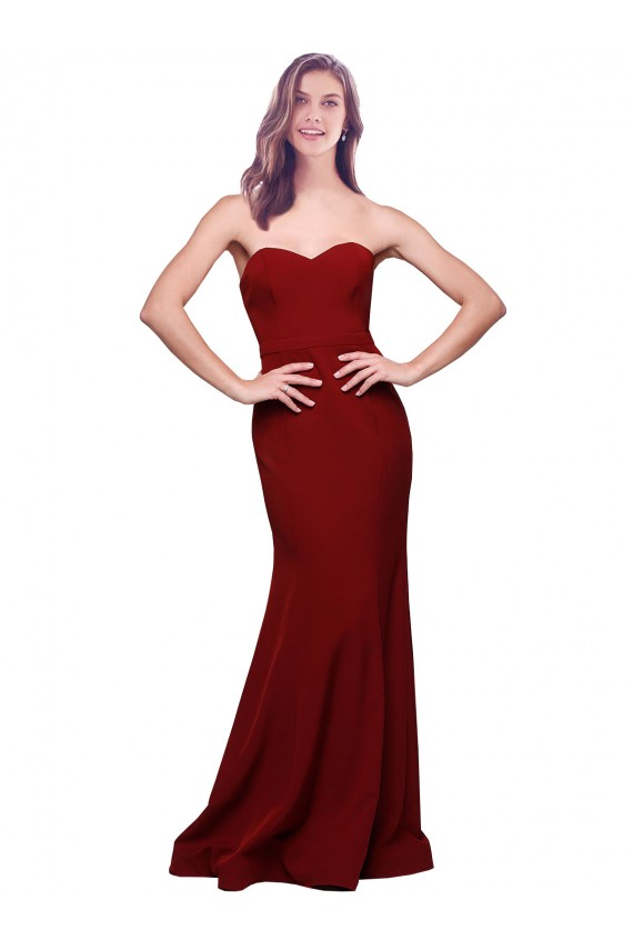 Strapless Long Stretch Crepe Burgundy Sleeveless Formal Evening Gown / Prom Dress / Bridesmaid Dress Darwin