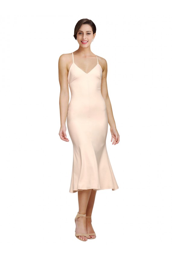 V-Neck Midi Length Stretch Crepe Nude Sleeveless Evening Gown / Prom Dress / Bridesmaid Dress Darwin