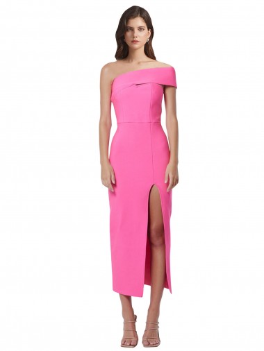 One Shoulder Midi Length Stretch Crepe Fuchsia Sleeveless Evening Gown / Prom Dress / Bridesmaid Dress Darwin
