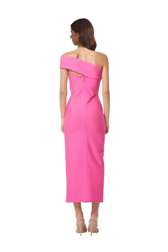 One Shoulder Midi Length Stretch Crepe Fuchsia Sleeveless Evening Gown / Prom Dress / Bridesmaid Dress Darwin
