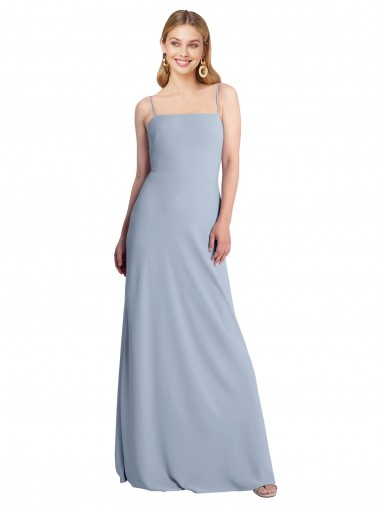 Square Neck Long Stretch Crepe Smoke Blue Sleeveless Prom Dress / Bridesmaid Dress Darwin