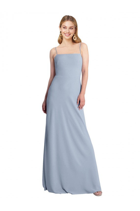 Square Neck Long Stretch Crepe Smoke Blue Sleeveless Prom Dress / Bridesmaid Dress Darwin