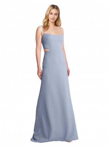 Scoop Neck Long Stretch Crepe Smoke Blue Sleeveless Prom Dress / Bridesmaid Dress Darwin