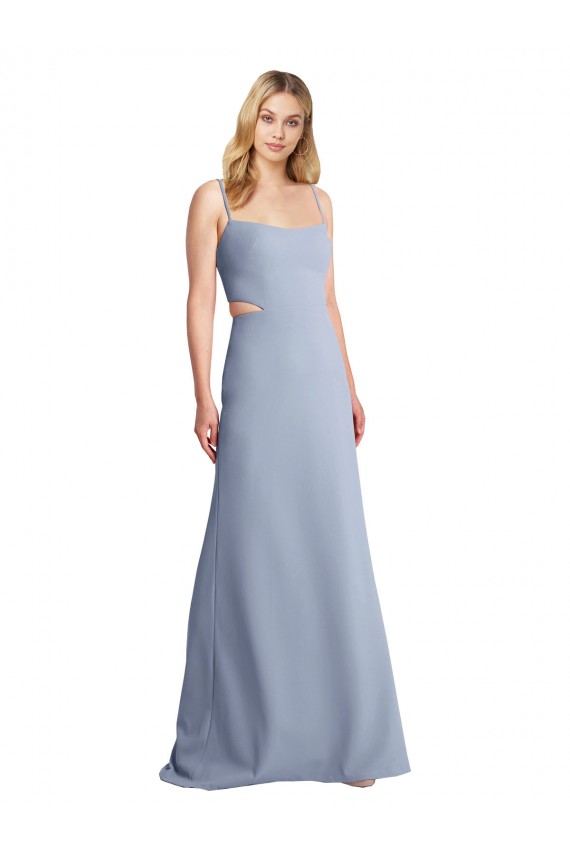 Scoop Neck Long Stretch Crepe Smoke Blue Sleeveless Prom Dress / Bridesmaid Dress Darwin