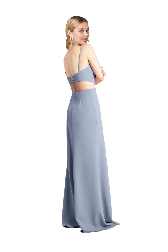 Scoop Neck Long Stretch Crepe Smoke Blue Sleeveless Prom Dress / Bridesmaid Dress Darwin