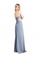 Scoop Neck Long Stretch Crepe Smoke Blue Sleeveless Prom Dress / Bridesmaid Dress Darwin
