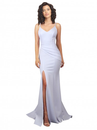 High Neck Long Stretch Crepe White Sleeveless Beach Wedding Dress Darwin