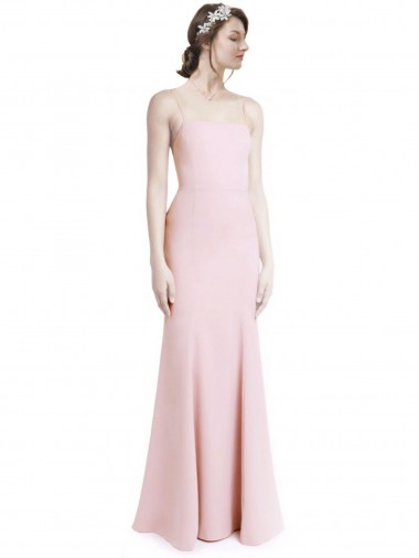 Square Neck Long Stretch Crepe Pink Sleeveless Prom Dress / Bridesmaid Dress Darwin