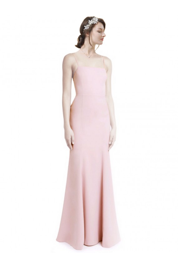 Square Neck Long Stretch Crepe Pink Sleeveless Prom Dress / Bridesmaid Dress Darwin