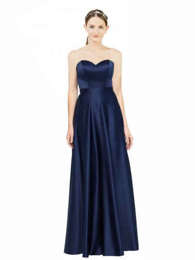Sweetheart Long Stretch Satin Dark Navy Sleeveless Black Tie Evening Gown / Bridesmaid Dress Darwin